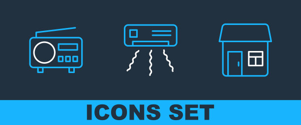 设置线路房子，收音机和空调图标。向量图片下载