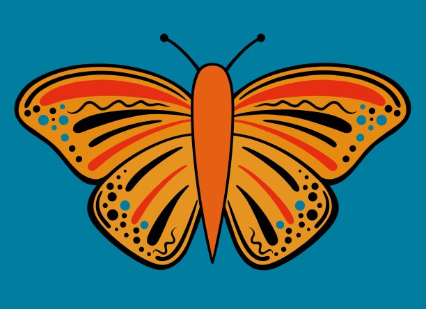 在一个美丽的蓝绿色背景上明亮的狂欢节色彩的蝴蝶插图图片下载