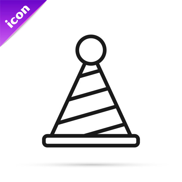 黑线派对帽子图标孤立在白色背景。生日帽。向量图片下载