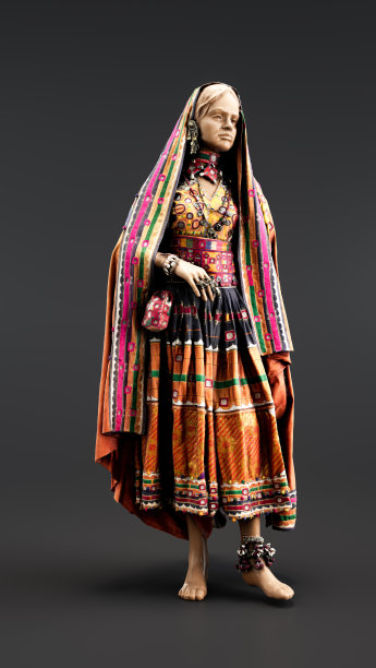 班加拉人的服装，来自印度汉普比村，古老的时尚。三维渲染图片下载