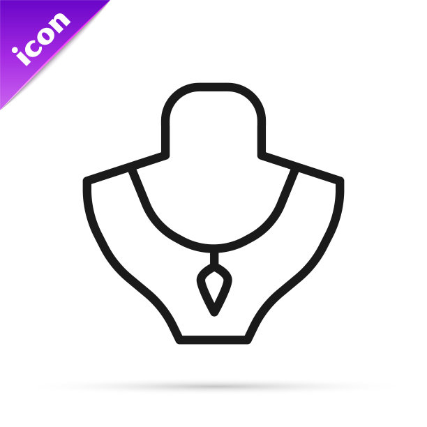 黑线项链上的模特图标孤立在白色背景。向量图片下载