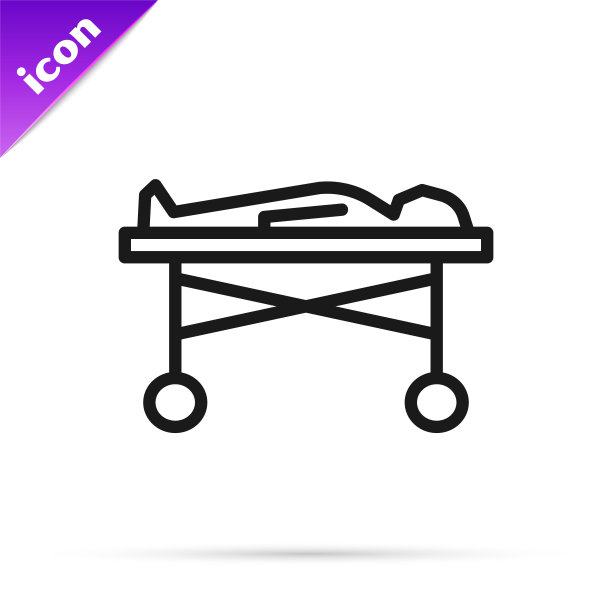 黑线尸体在停尸房图标孤立在白色背景。向量图片下载