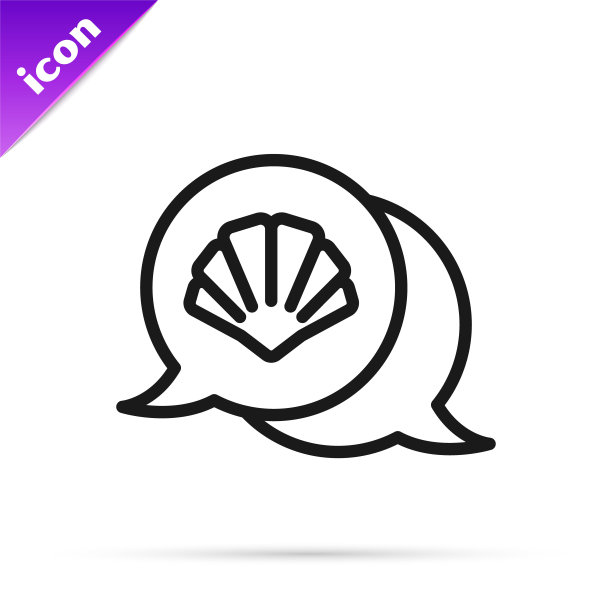 黑线扇贝海贝壳图标孤立在白色背景。海贝的迹象。向量图片下载