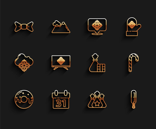 甜甜圈日历领结圣诞礼物气象温度计矢量图标图片下载