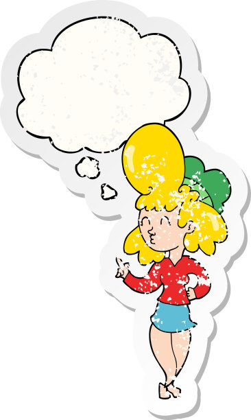 卡通女人与大头发的思想泡沫心疼磨损贴纸图片下载