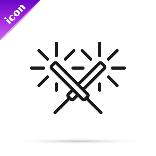 白色背景上的黑色线条烟花棒图标，圣诞烛光矢量图图片下载