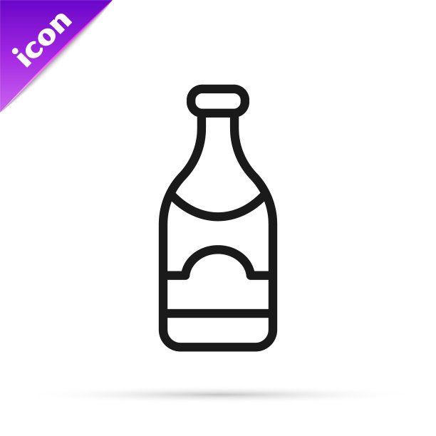 黑线香槟瓶图标孤立在白色背景。圣诞快乐，新年快乐。向量图片下载