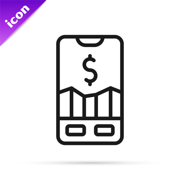 黑线移动股票交易概念图标孤立在白色背景上。网上交易，股票市场分析，商业和投资。向量图片下载