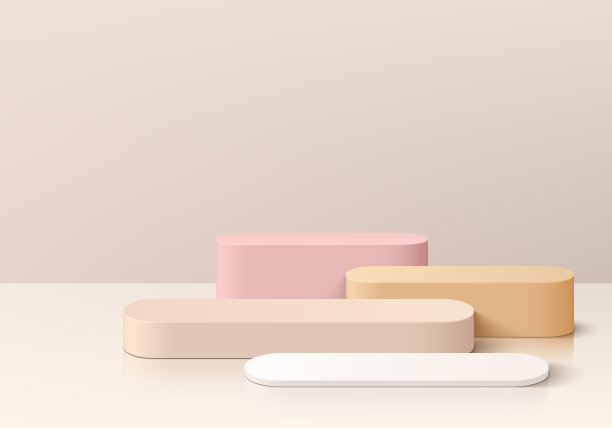 步骤集3D逼真的粉红色和米色圆形基座基座背景。抽象矢量几何平台。墙面最小场景，舞台展示的空模型产品，横幅推广展示。图片下载