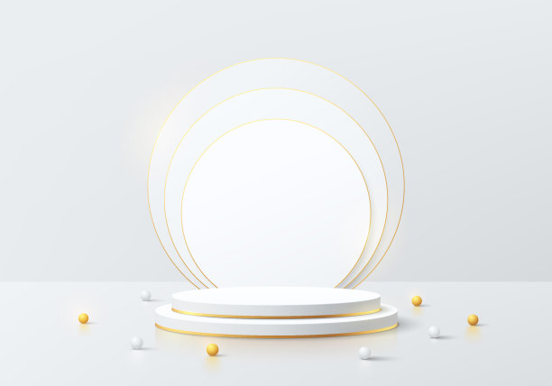 三维现实的白色圆柱基座基座背景与层圆背景。矢量抽象几何平台。墙面最小场景模型产品舞台展示，横幅推广展示。图片下载