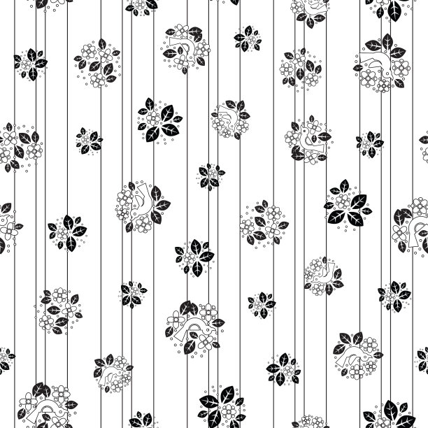 可爱和简单的线条艺术鸟无缝表面图案设计图片下载