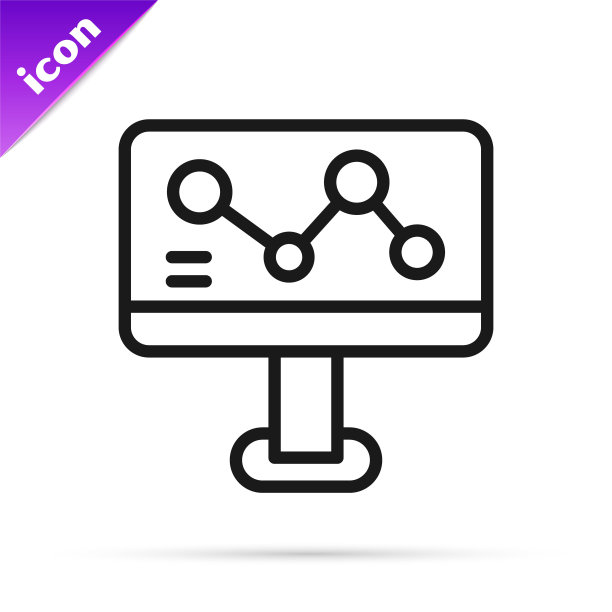 黑线监控器图标上的化学公式孤立在白色背景上。摘要六边形为创新医药、健康、科研和科学。向量图片下载