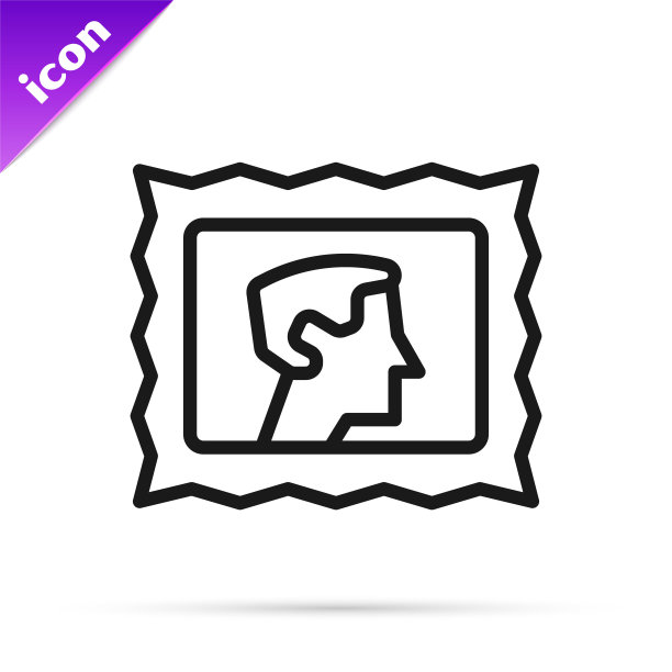 黑线邮票图标孤立在白色背景上。向量图片下载