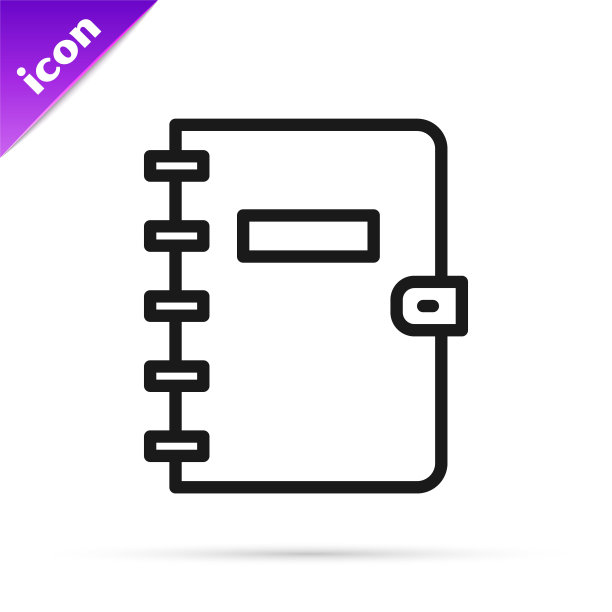 黑线笔记本图标孤立在白色背景。螺旋记事本图标。学校的笔记本。书写纸。学校的日记。向量图片下载