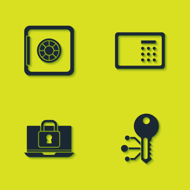 设置安全，加密货币密钥，笔记本电脑和锁和图标。向量图片下载