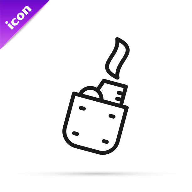 黑线打火机图标隔离在白色背景上。向量图片下载