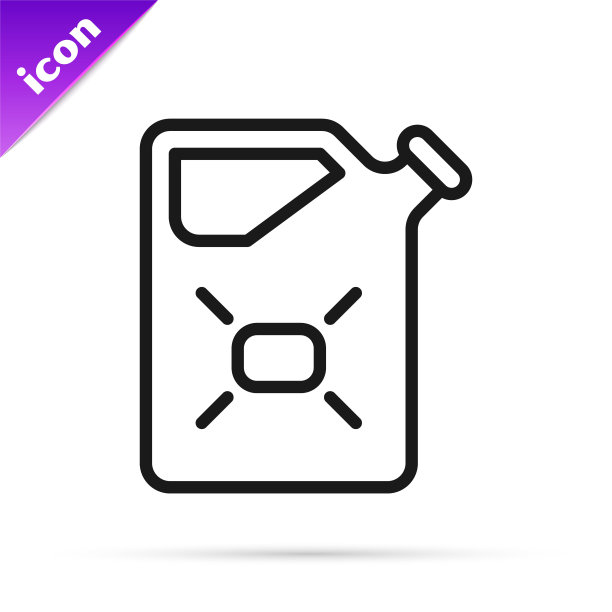 黑线罐易燃液体图标隔离在白色背景。石油或生物燃料，爆炸性化学品，危险物质。向量图片下载