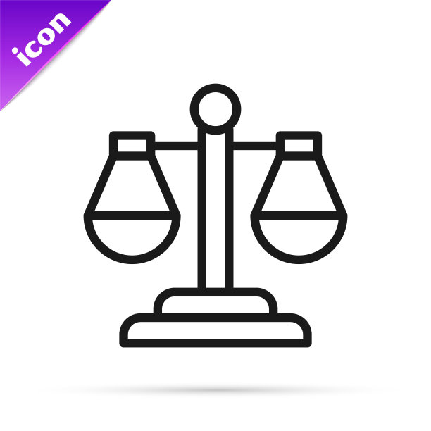 黑线正义的鳞片图标孤立在白色背景。法院标志。平衡刻度符号。向量图片下载