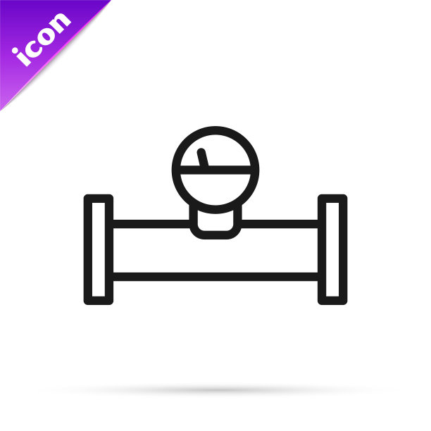 黑线工业金属管和压力表图标隔离在白色背景。向量图片下载