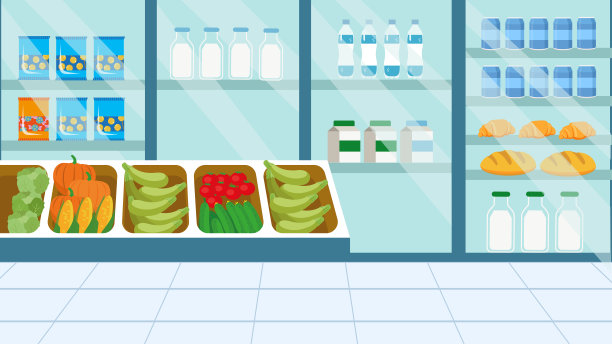 超市货架上的食品。矢量插图。图片下载