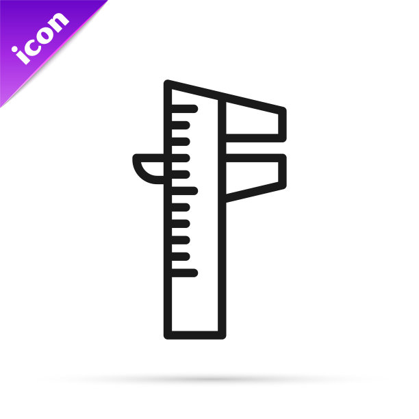 黑线卡尺或卡尺和刻度图标隔离在白色背景上。精密测量工具。向量图片下载