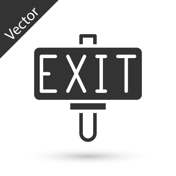 灰色消防出口图标孤立在白色背景。火灾应急图标。向量图片下载