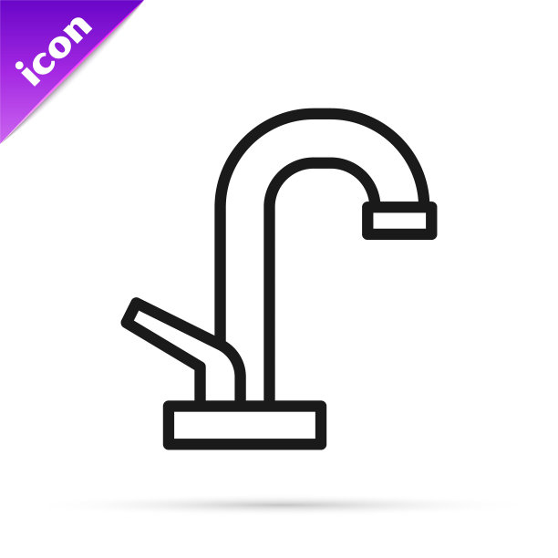 黑线水龙头图标孤立在白色背景上。向量图片下载