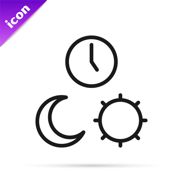 黑线昼夜与时间图标隔离在白色背景上。向量图片下载