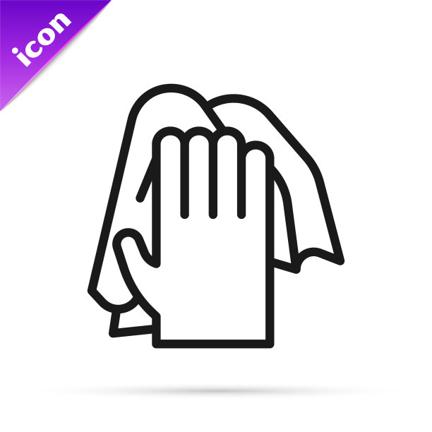 黑线清洁服务图标隔离在白色背景上。乳胶手保护标志。家务清洁设备的标志。向量图片下载