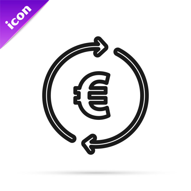 黑线白色背景上带有欧元符号图标的硬币。银行货币标志。现金的象征。向量图片下载