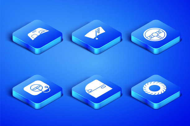 设置汽车轮胎，挡风玻璃，车门，加油站加油盖，挡风玻璃雨刷和方向盘图标。向量图片下载