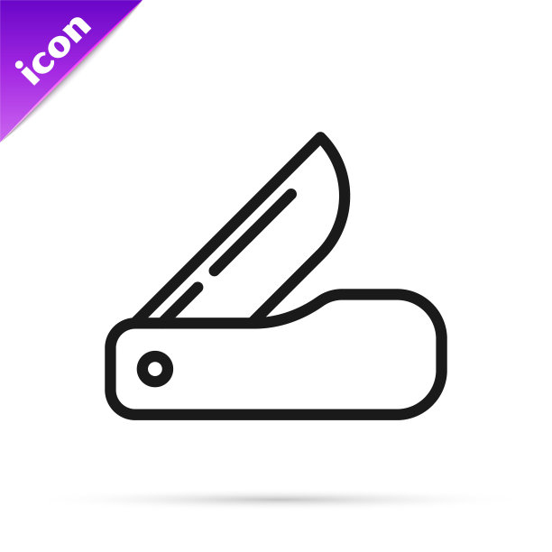 黑线瑞士军刀图标孤立在白色背景。多工具，多用途铅笔刀。多功能工具。向量图片下载