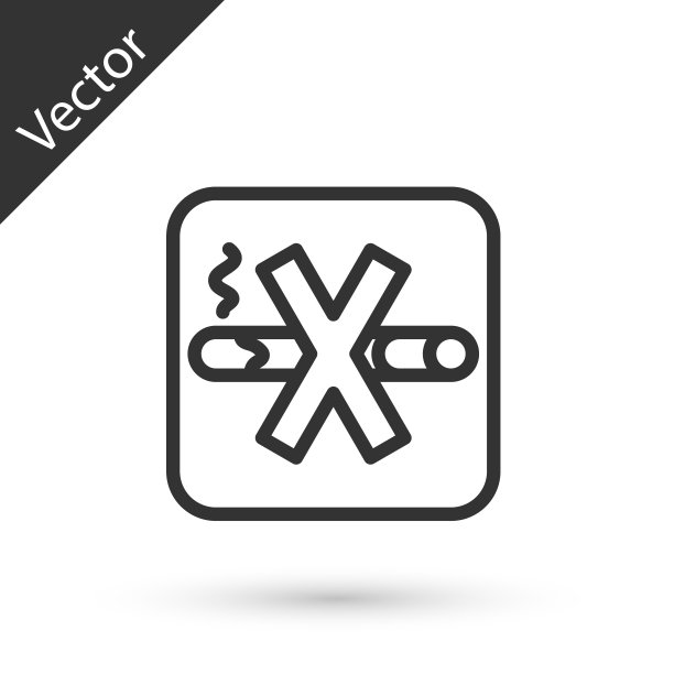 灰色线禁止吸烟图标隔离在白色背景上。香烟的象征。向量图片下载