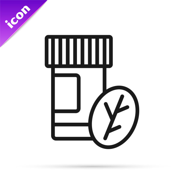 黑线维生素复合物药丸胶囊图标分离在白色背景。健康的生活方式。向量图片下载