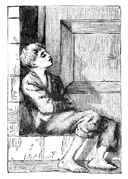 无家可归的男孩睡在门口，贫穷，社会问题图片下载