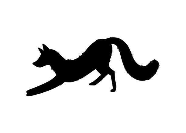 黑色轮廓伸展狐平面风格，矢量插图图片下载