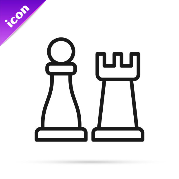 黑线象棋图标孤立在白色背景上。商业策略。游戏、管理、金融。向量图片下载