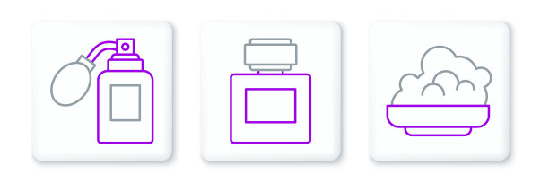 设置线剃须胶泡沫，须后瓶与雾化器和图标。向量图片下载