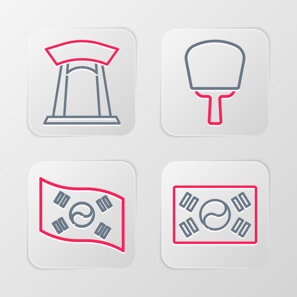 设置行韩国国旗，韩国手扇和大门图标。向量图片下载