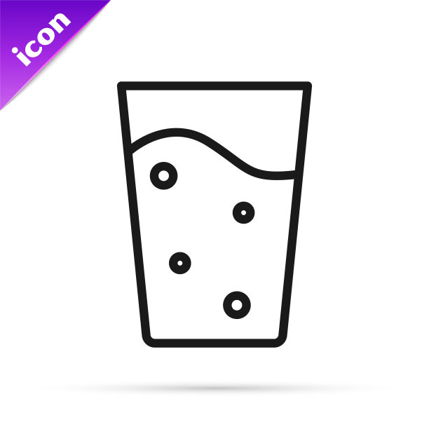 黑线玻璃与水图标隔离在白色背景。苏打水的玻璃。向量图片下载