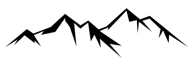黑色剪影山峰景观横幅全景插图冒险旅行图标矢量为标志，孤立在白色背景图片下载