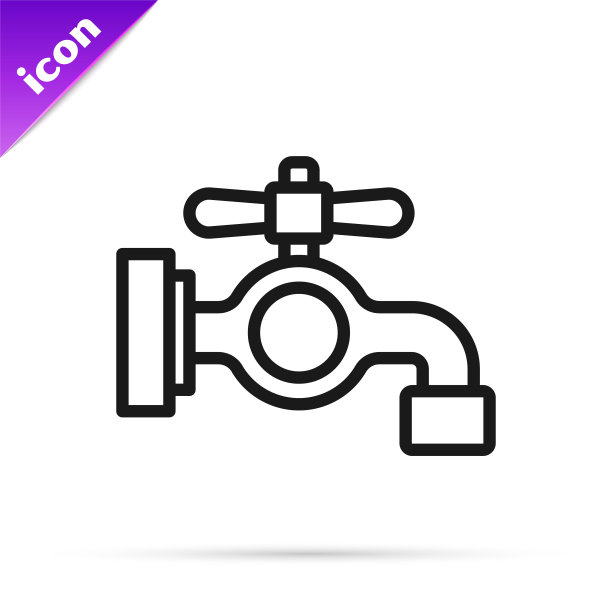 黑线水龙头图标孤立在白色背景上。向量图片下载