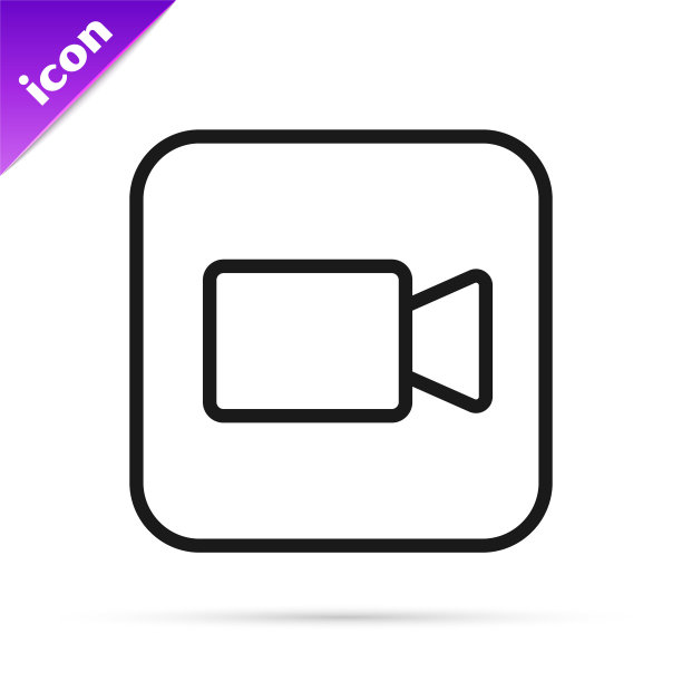 黑线相机图标孤立在白色背景。摄像机。电影的迹象。电影放映机。向量图片下载