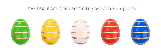 一套复活节彩蛋，绿色，黄色，白色，红色，蓝色图片下载