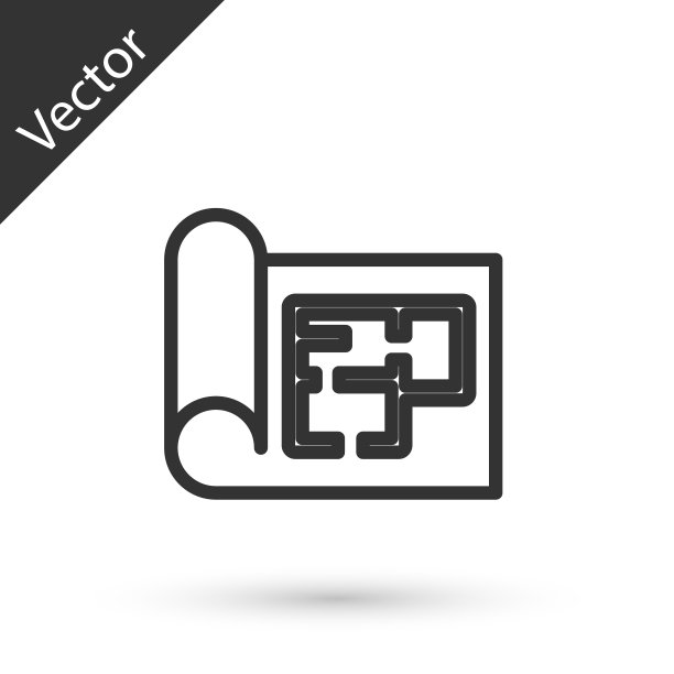 灰线房子平面图图标孤立在白色背景上。向量图片下载