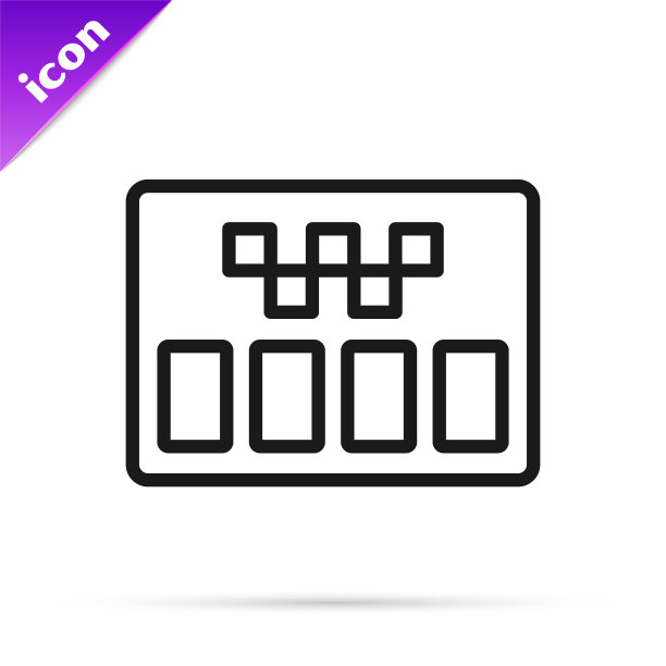 黑线出租车计价器图标隔离在白色背景上。出租汽车载客费用计量器具。向量图片下载