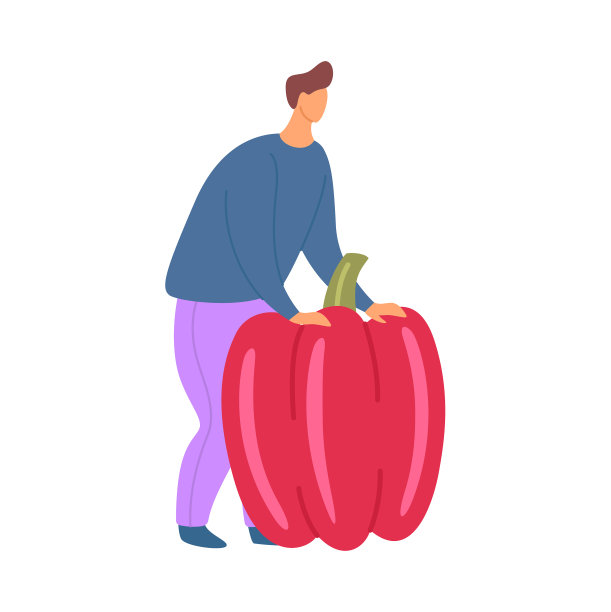 卡通彩色人物男孩拿着辣椒食物图片下载