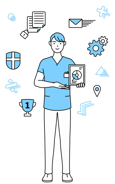 DX的形象，男护士，物理治疗师，职业治疗师，语言治疗师，护理助理在制服使用数字技术来改善他的业务图片下载