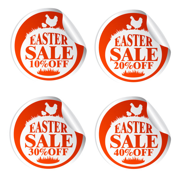 复活节促销贴纸10 20 30 40与鸡肉图片下载