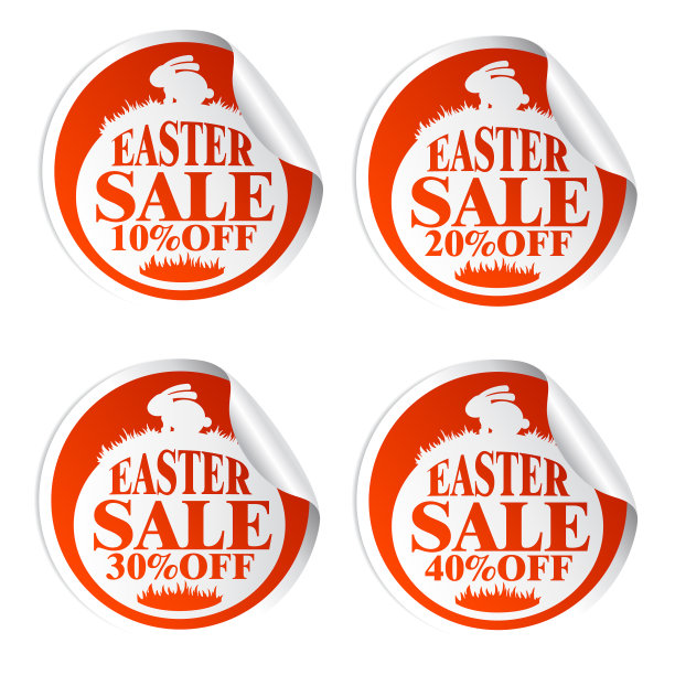 复活节促销贴纸10 20 30 40与兔子图片下载